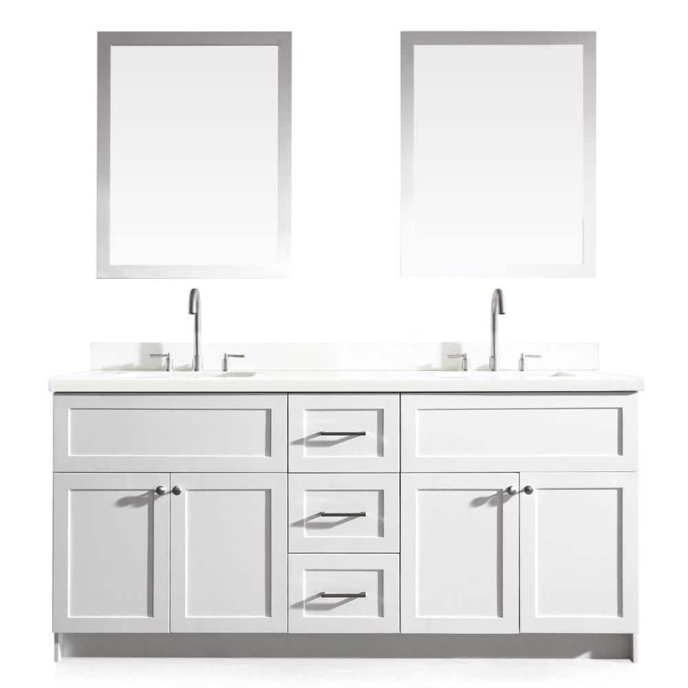 Ariel Hamlet 73 In Bath Vanity In White With Quartz Vanity Top In White With White Basins And Mirrors F073d Wq Wht The Home Depot