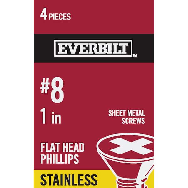 Everbilt #8 x 1 in. Stainless Steel Phillips Flat Head Sheet Metal Screw (4-Pack)