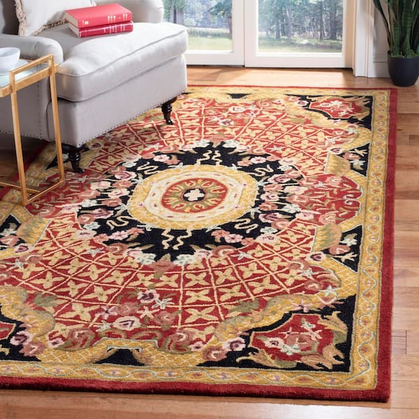 Classic 8 ft. x 11 ft. Burgundy/Black Border Medallion Area Rug