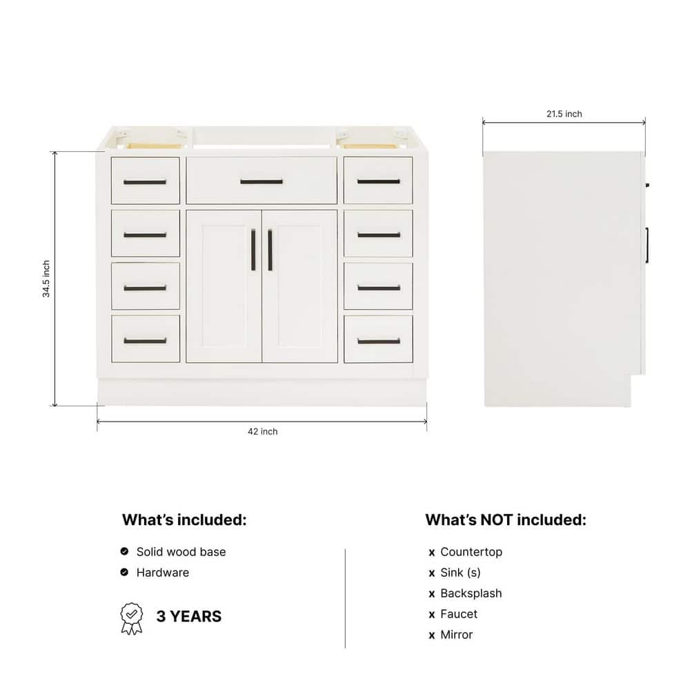 42'' White Wood Freestanding Single Bathroom Vanity Base
