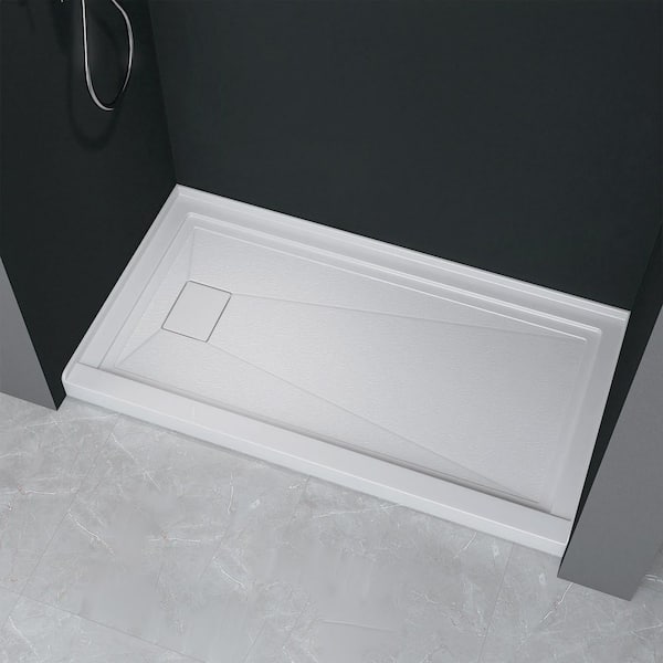 Zeafive Siba 60 in. L x 32 in. W Alcove Shower Pan Base with Left Drain in White Acrylic Non-Slip Single Threshold RV/Bathroom