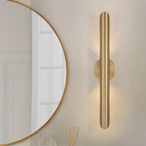 Cyma 23.6 in. 2-Light Modern Gold Minimalist Linear Cylinder Geometric Wall Light Integrated LED Bathroom Vanity Light