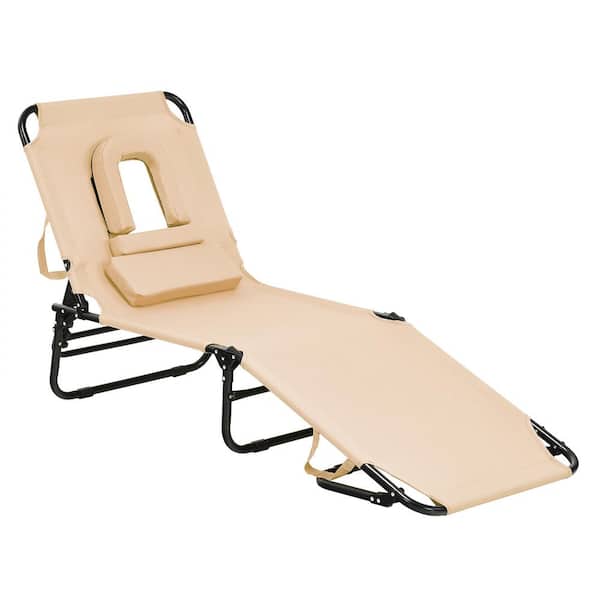 Gymax Outdoor Iron Folding Chaise Lounge Chair Bed Adjustable Beach Patio Camping Recliner