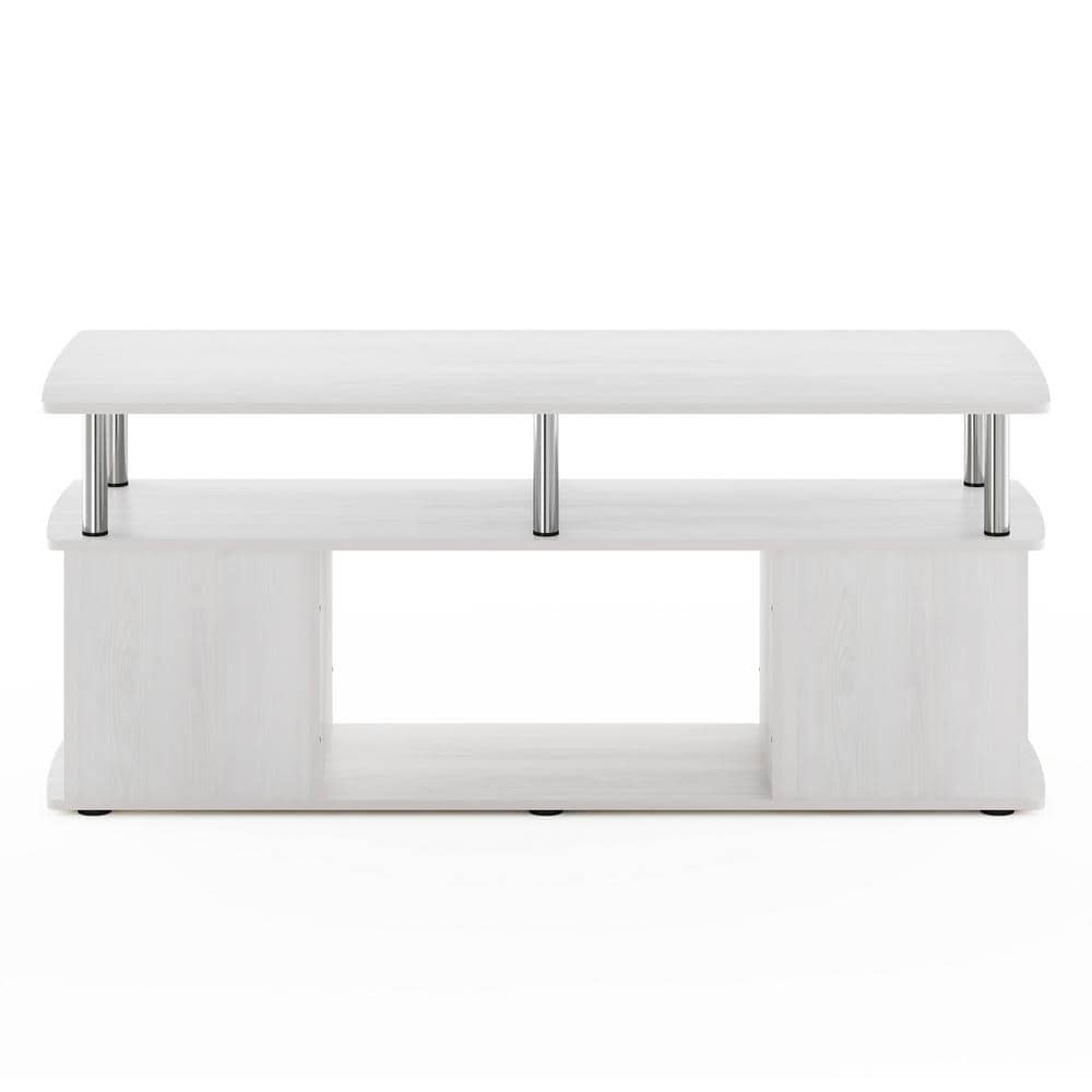 White Oak and Chrome Rectangular Coffee Table with Storage