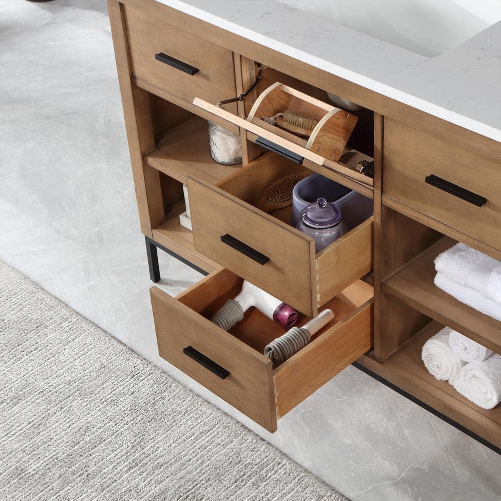 Kesia 48" Brown Pine Single Bathroom Vanity with White Stone Countertop
