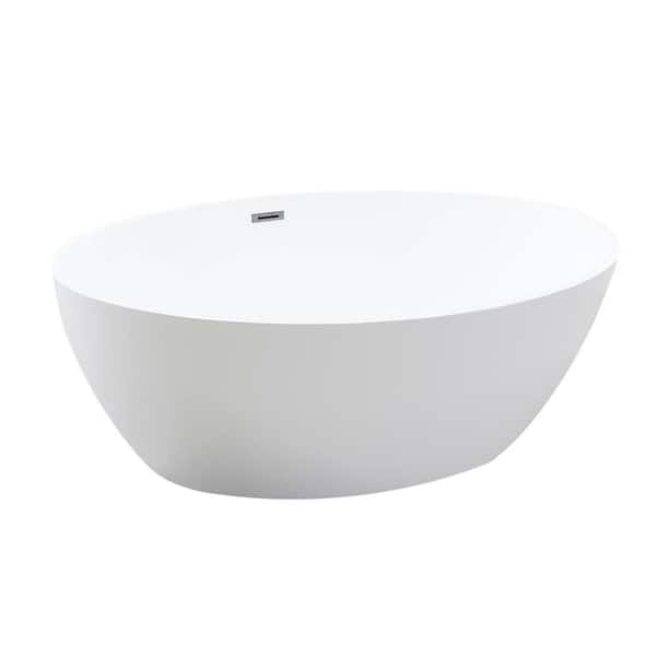 Enna 64.9 in. x 35.4 in. Acrylic Flatbottom Freestanding Soaking Bathtub in Center Drain in Glossy White