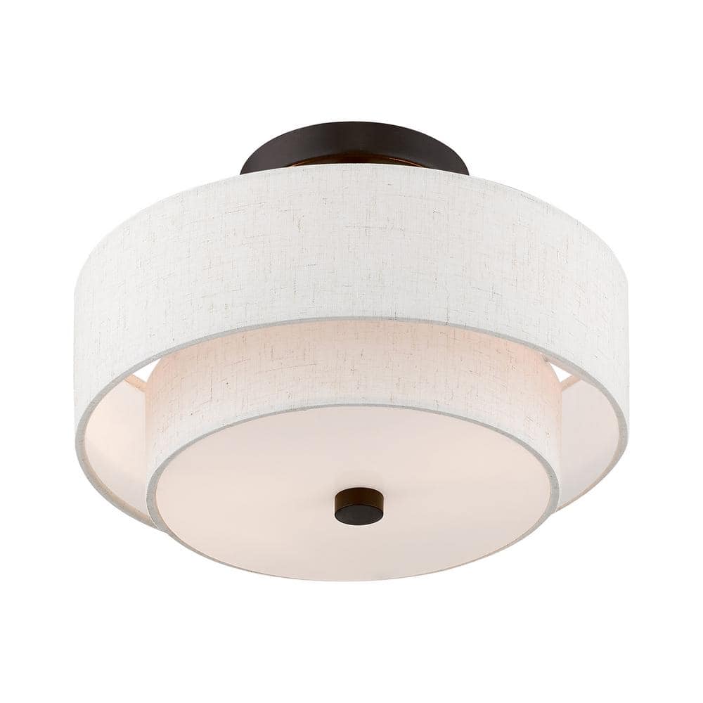 English Bronze Drum Ceiling Mount with Glass Diffuser