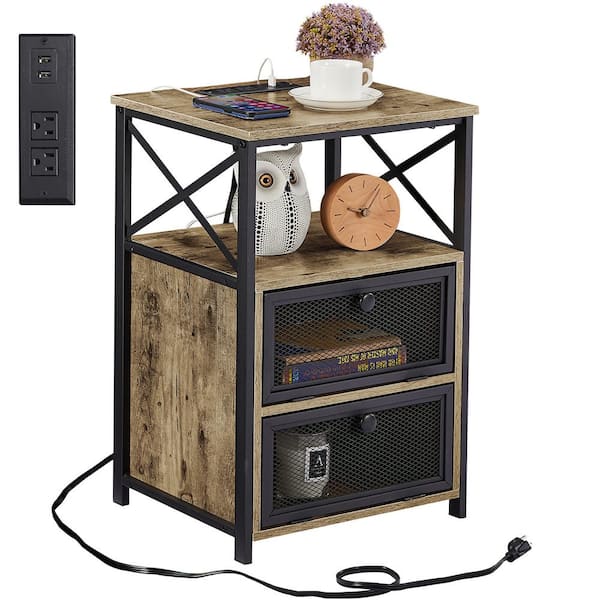 VECELO End Table with Charging Station, Nightstand with USB Ports