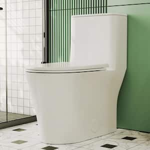 1-Piece 1.1/1.6 GPF 360° Dual Flush Comfortable Height Elongated Toilet Map Flush 1000 g in White, Seat Included