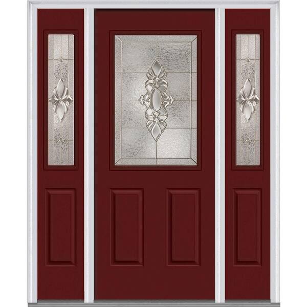 MMI Door 64.5 in. x 81.75 in. Heirlooms Left-Hand Inswing 1/2-Lite Decorative Painted Steel Prehung Front Door with Sidelites