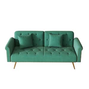 69.7 in. Green Velvet Nail Head Modern Twin Size Sofa Bed