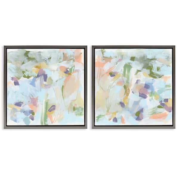 Stupell Industries Pastel Abstract Expressions by June Erica Vess 2 Pieces Gray Floater Frame Abstract Graphic Art Print 18 in. x 18 in.