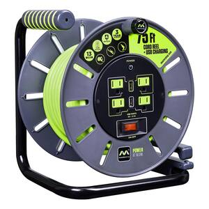 75 ft. 13 Amp 14 AWG Large Open Reel with USB Charging and 4-Sockets