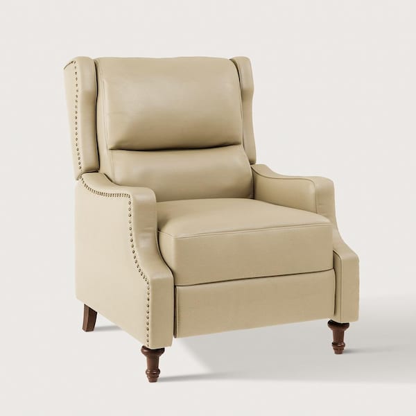 JAYDEN CREATION Gerhard Beige Genuine Leather Recliner with Nailhead Trim