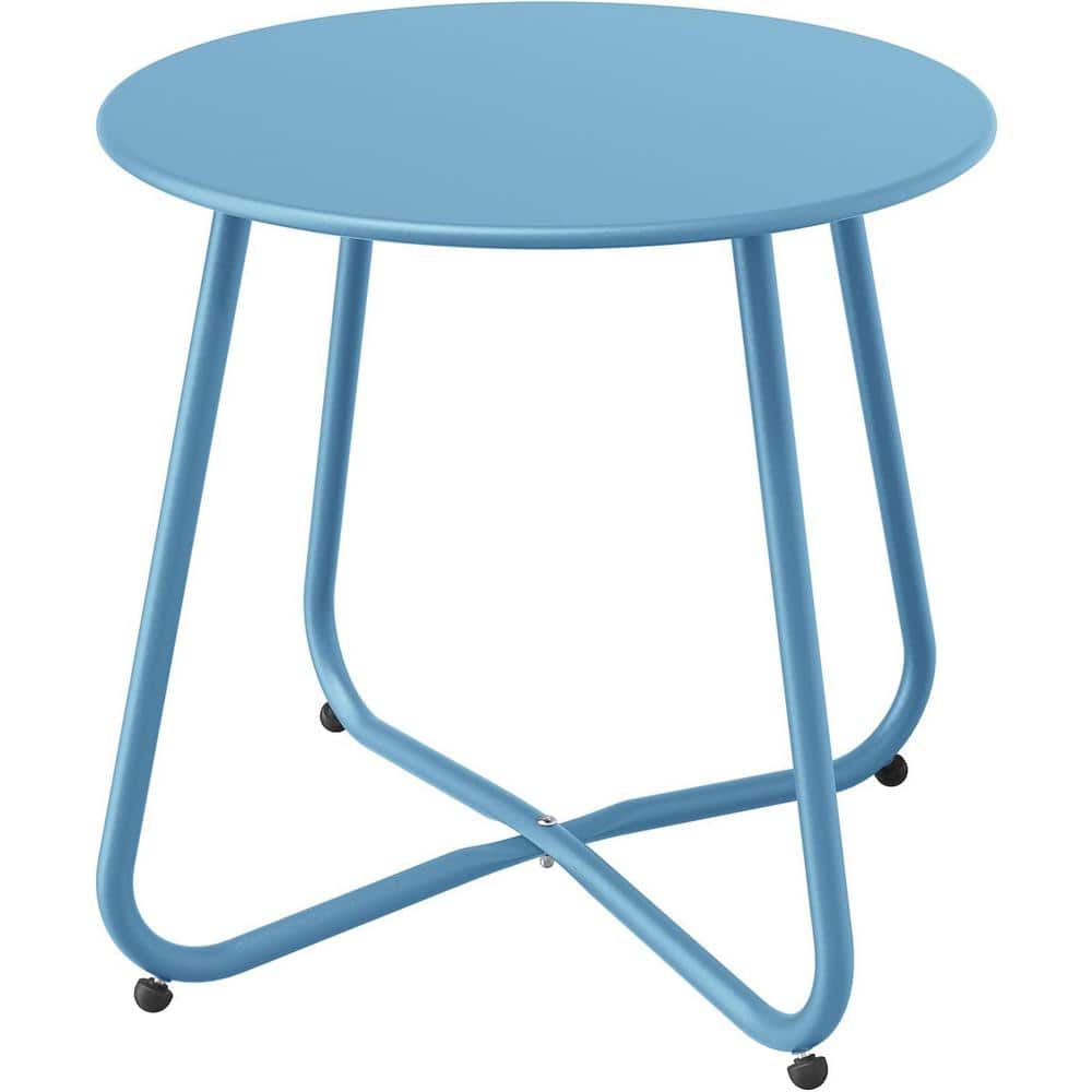 Large Blue Round Steel Outdoor End Table