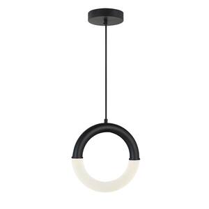 Acryluxe Revolve 14-Watt Integrated LED Matte Black Pendant with Frosted Acrylic Shade