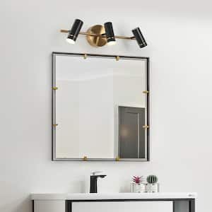 24 in. 3-Light Black LED Vanity Light Modern Industrial Wall Sconce Brass Gold Wall Lighting for Bathroom Entryway