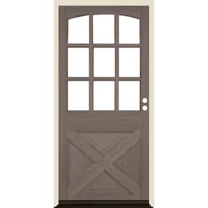 36 in. x 80 in. Farmhouse X Panel LH 1/2 Lite Clear Glass Grey Stain Douglas Fir Prehung Front Door