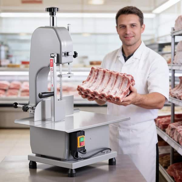 Commercial Electric Meat Bandsaw, 1,100 W Bone Cutting Machine, Adjustable Cutting Thickness, Includes 7-Blades
