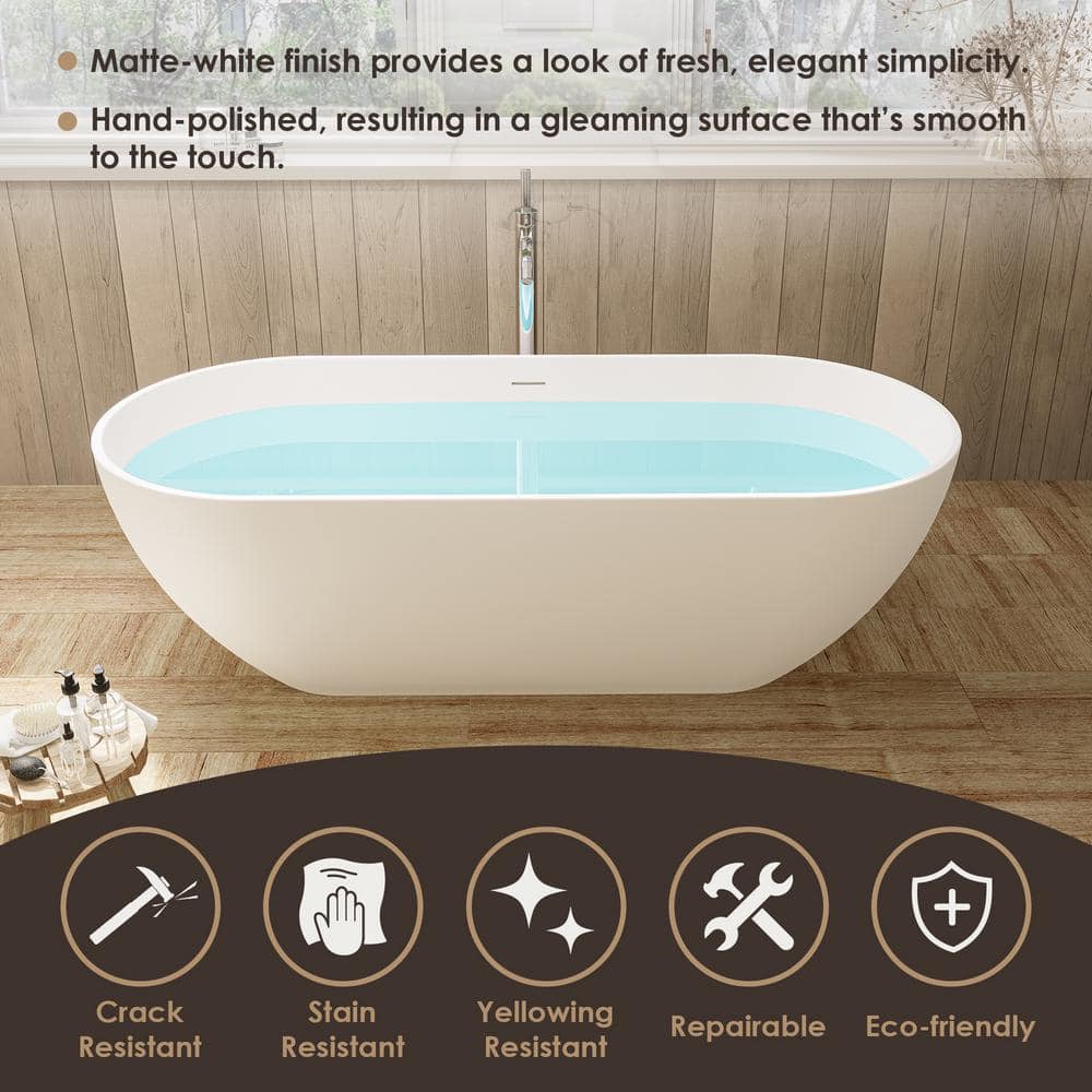 Ryder 69'' Matte White Solid Surface Freestanding Oval Bathtub
