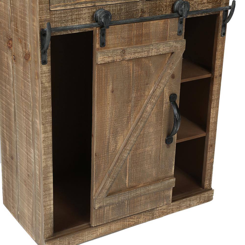 Rustic Brown Wood Sliding Barn Door Storage Cabinet
