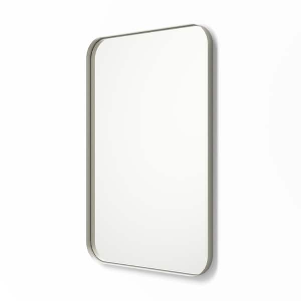 30 in. x 40 in. Metal Framed Rounded Rectangle Bathroom Vanity Mirror in Nickel