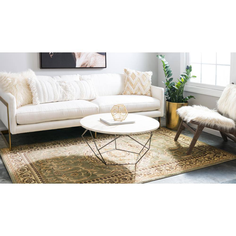 Versailles Light Green Synthetic Floral Rectangular Rug 2'2" x 3'1"