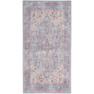 Machine Washable Series 1 Blue Multicolor 3 ft. x 5 ft. Bordered Traditional Area Rug