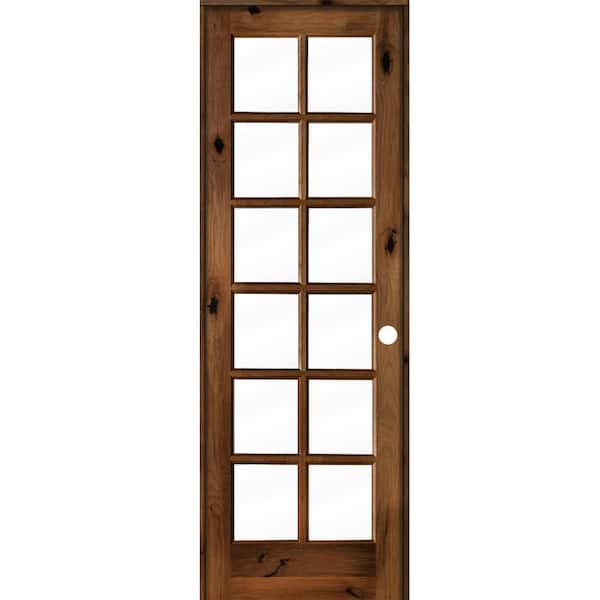 Krosswood Doors 30 in. x 96 in. Rustic Knotty Alder 12-Lite Left-Hand Clear Glass Provincial Stain Wood Single Prehung Interior Door