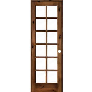 36 in. x 96 in. Rustic Knotty Alder 12-Lite Left-Hand Clear Glass Provincial Stain Wood Single Prehung Interior Door