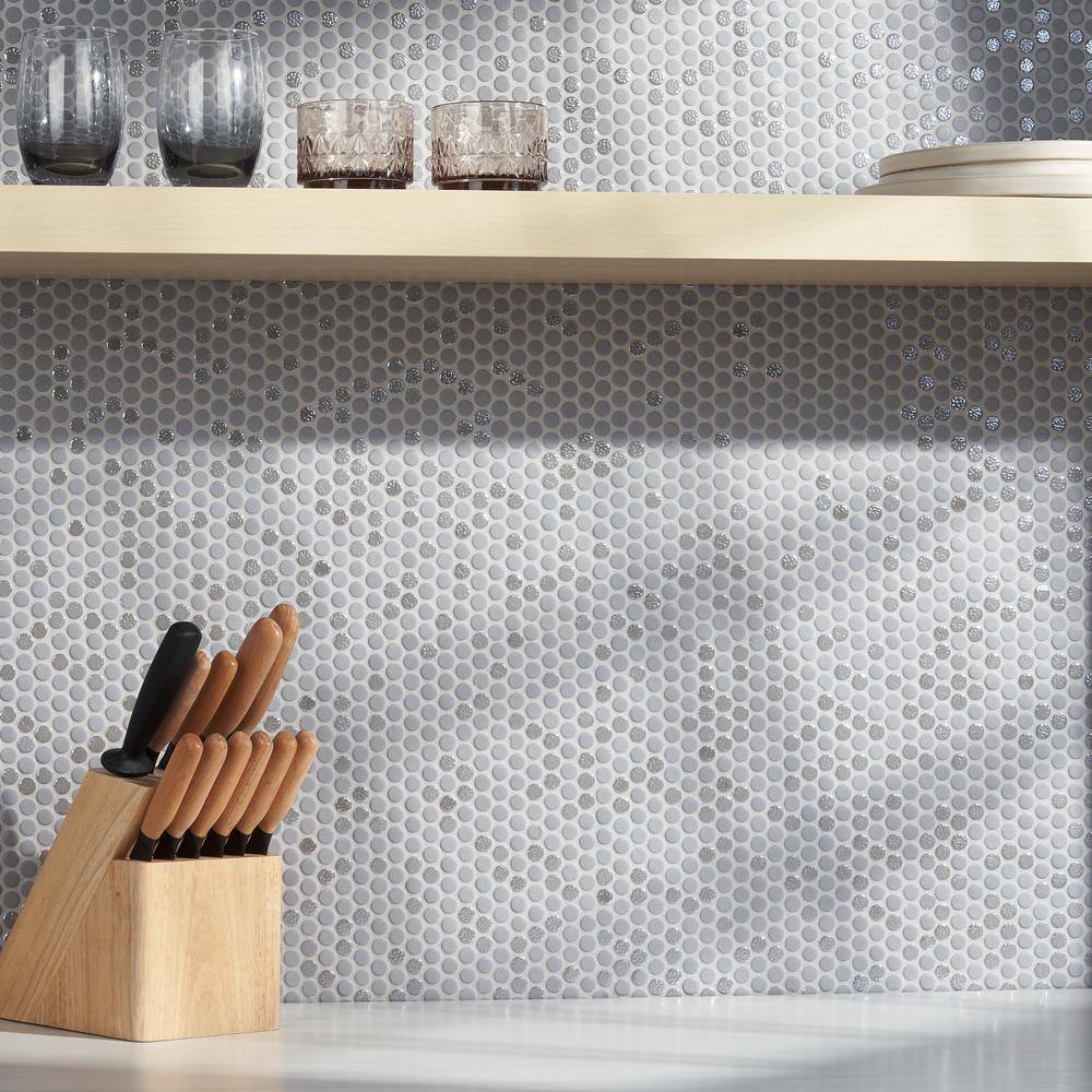 Kravitz Penny 11.61 in. x 11.96 in. Polished Glass Mosaic Floor and Wall Tile (0.96 Sq. Ft. / Each)