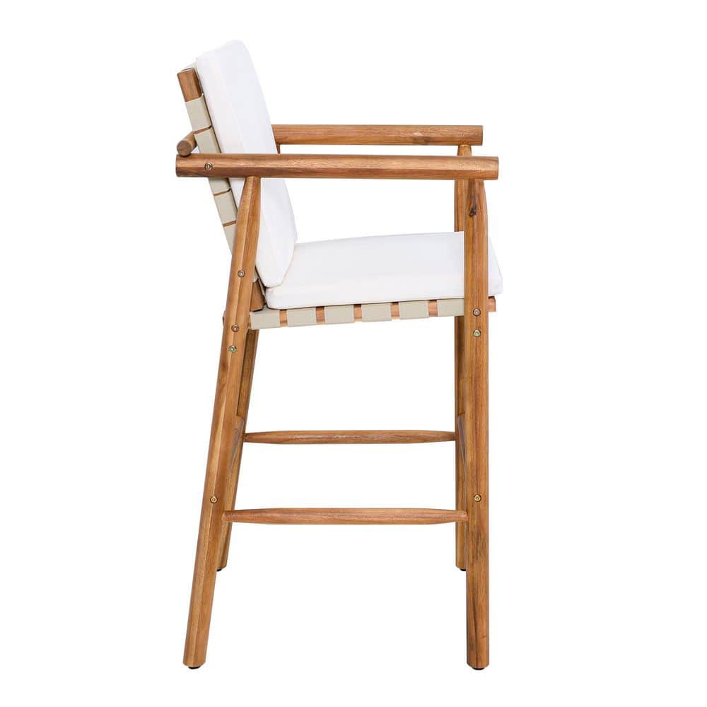 2-Pack Wood Counter Height Outdoor Bar Stools Chair with Backrest Arm, Webbing Seat, Beige Cushions for Patio, Pool price history on PriceWatchPro