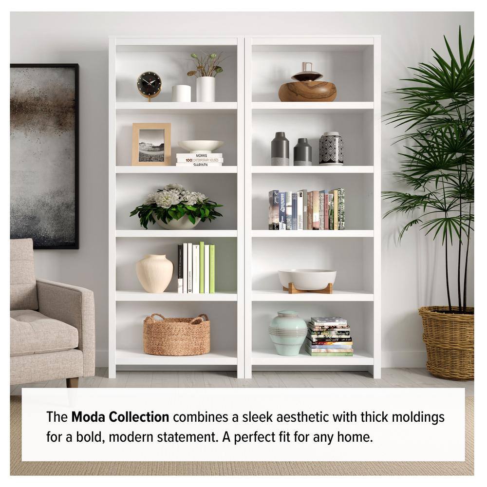 Tall White Pine Wood Adjustable 5-Shelf Bookcase
