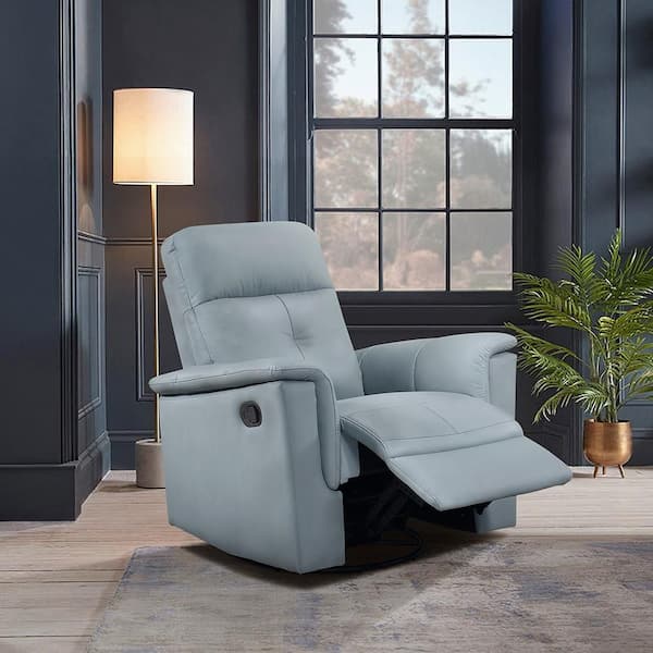 Lazzara Ouray Blue Leather Upholstery Manual Swivel Glider