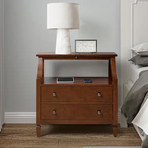 Jacqueline Walnut 2-Drawer Nightstand with Built-In Outlets