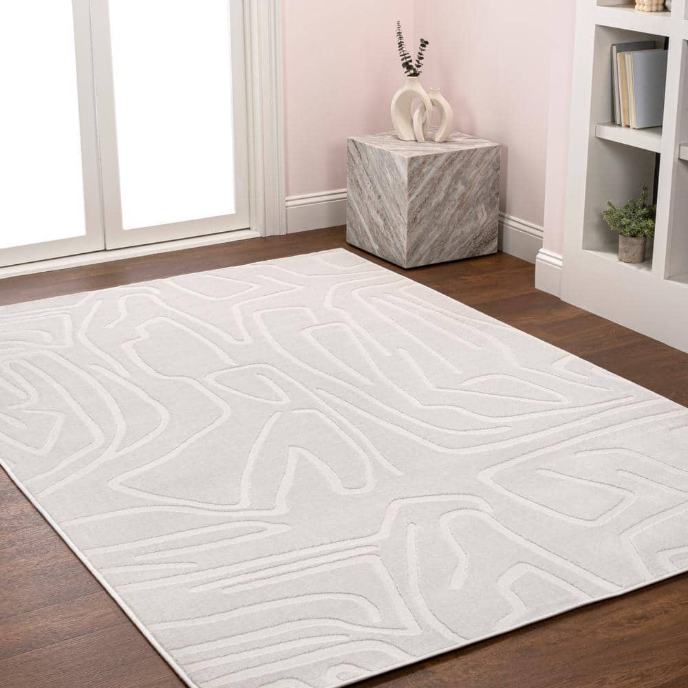 Alcina 8' x 10' White/Cream Abstract High-Low Area Rug