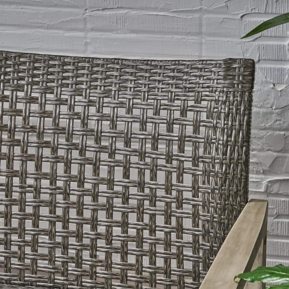 Light Gray Wash Wicker and Wood Two-Seater Outdoor Loveseat