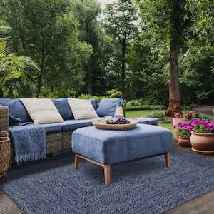 Braided Denim Blue/White 5 ft. x 8 ft. Solid Indoor/Outdoor Area Rug