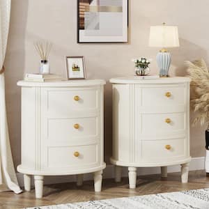 Fenley White Oval 3-Drawer 20 in. Width Nightstand Set of 2, Farmhouse Bedside Table for Living Room (2 Products)