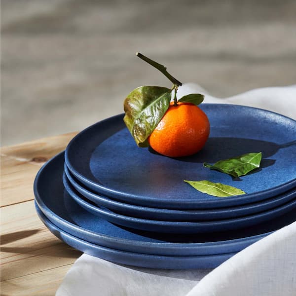 STONE LAIN Macchio 12-Piece Blue Matte Stoneware Dinnerware Set