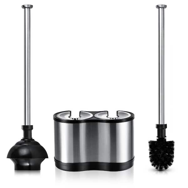 TOILETTREE Modern Deluxe Freestanding Toilet Brush and Plunger Combo in Matte Stainless Steel