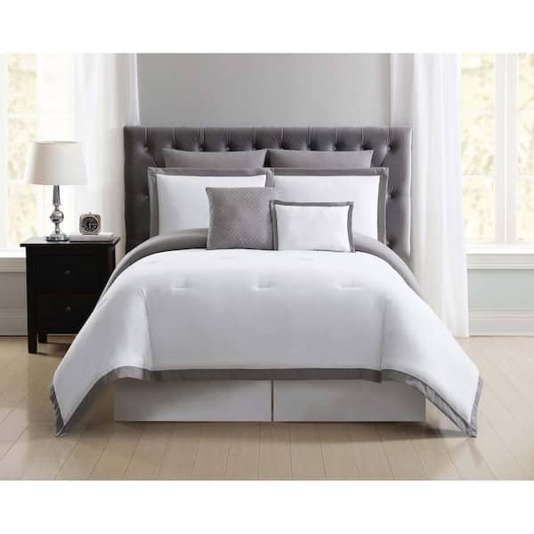 Truly Soft Everyday 7-Piece White and Grey Queen Comforter Set