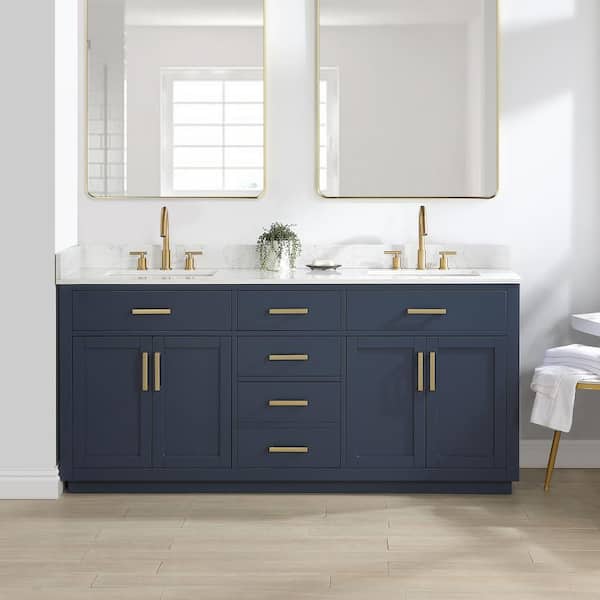 Altair Gavino 72 in. W x 22 in. D x 34 in. H Bath Vanity in Royal Blue with Grain White Composite Stone Top