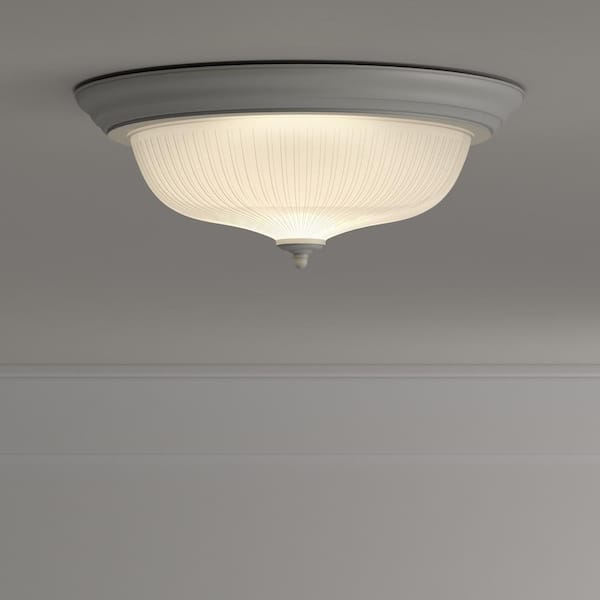 Hampton Bay 15 in. 3-Light White Dome Flush Mount with White Glass Shade