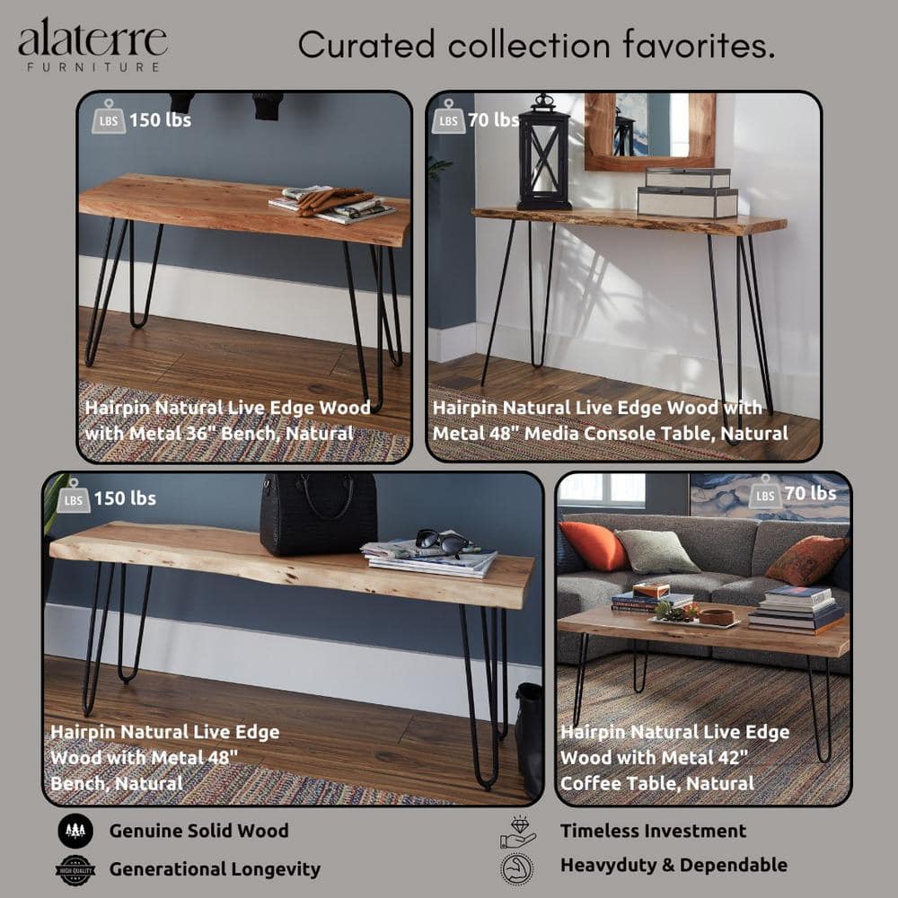 Acacia Wood & Metal Hairpin 51" Live Edge Coffee Table