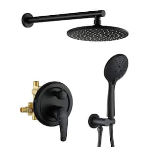 5-Spray Patterns with 2.66 GPM 9 in. Wall Mount Dual Shower Heads with Pressure Balance Round-In Valve in Matte Black