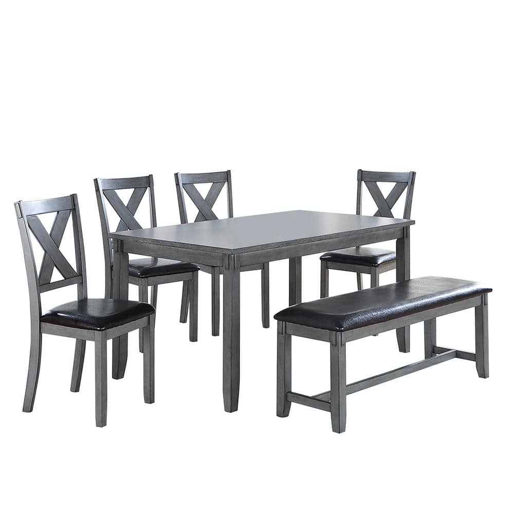 Worldwide Redford 60 in. Rectangular Gray Oak 6PC Dining Set