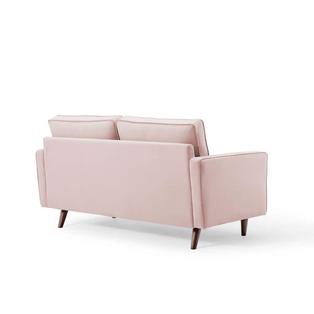 Pink Velvet Tufted Loveseat with Walnut Wood Legs