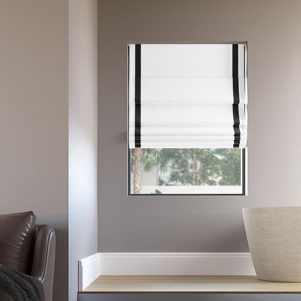 White and Black Fabric Cordless Blackout Roman Shade 31" x 64"