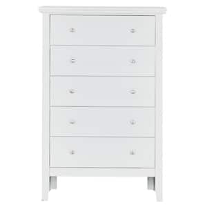 Primo 5-Drawer White Chest of Drawers (32 in. L x 16 in. W x 48 in. H)